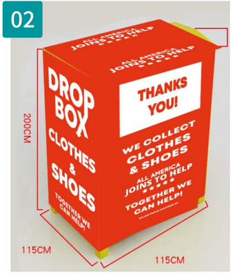 صندوق تخزين إعادة التدوير باللون الأحمر 2000 مم ، صناديق التبرع بالملابس